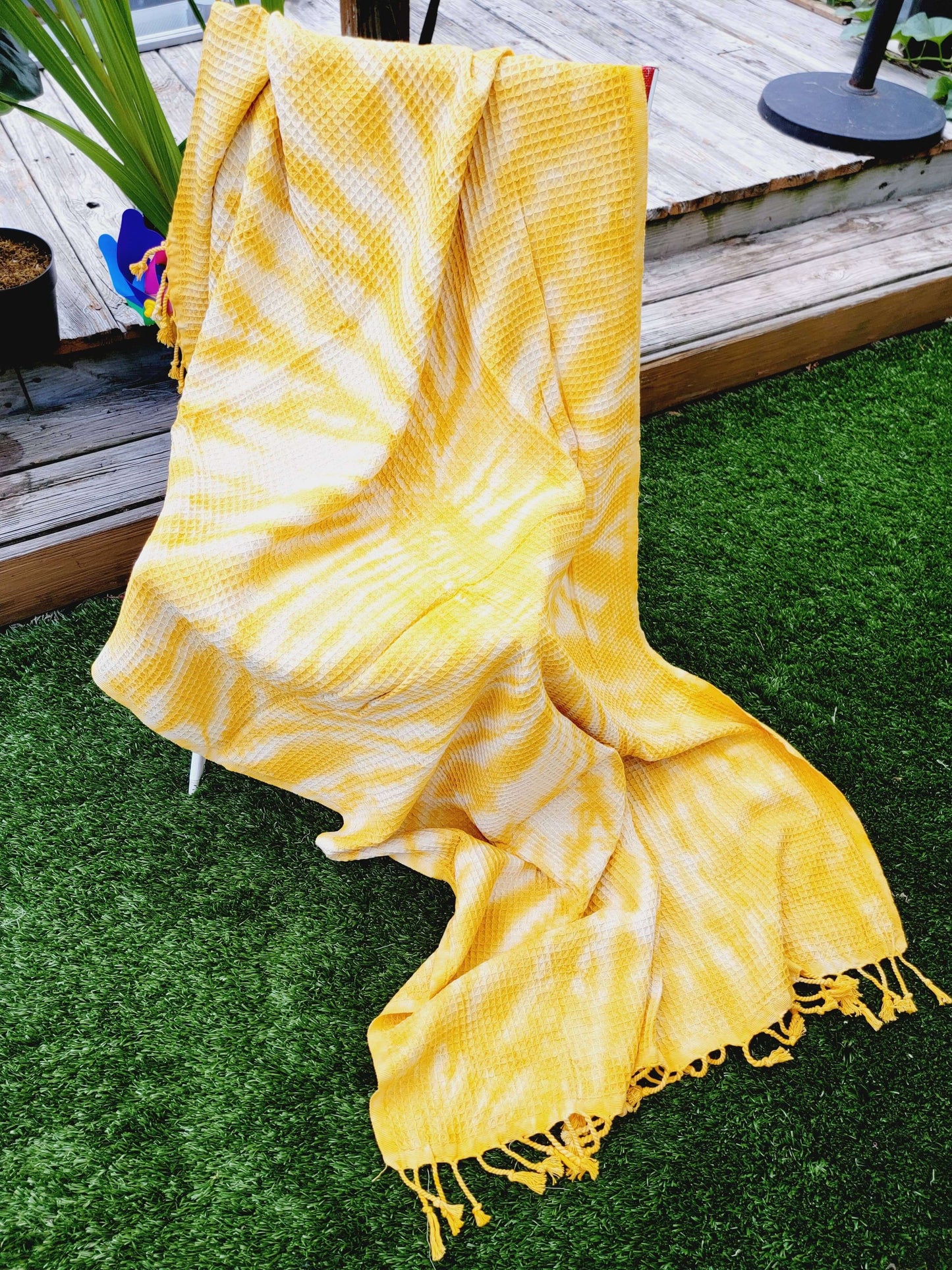100% Cotton Throw Blanket, Yellow Turkish Cotton Waffle Towel/Blanket - 40 X 70"