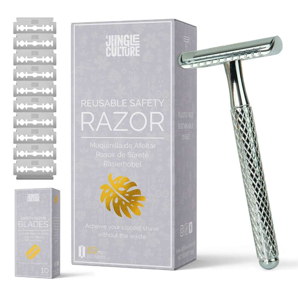 Safety Razor for Women & Men, Reusable Metal Razors (Unisex): Silver Jungle Culture