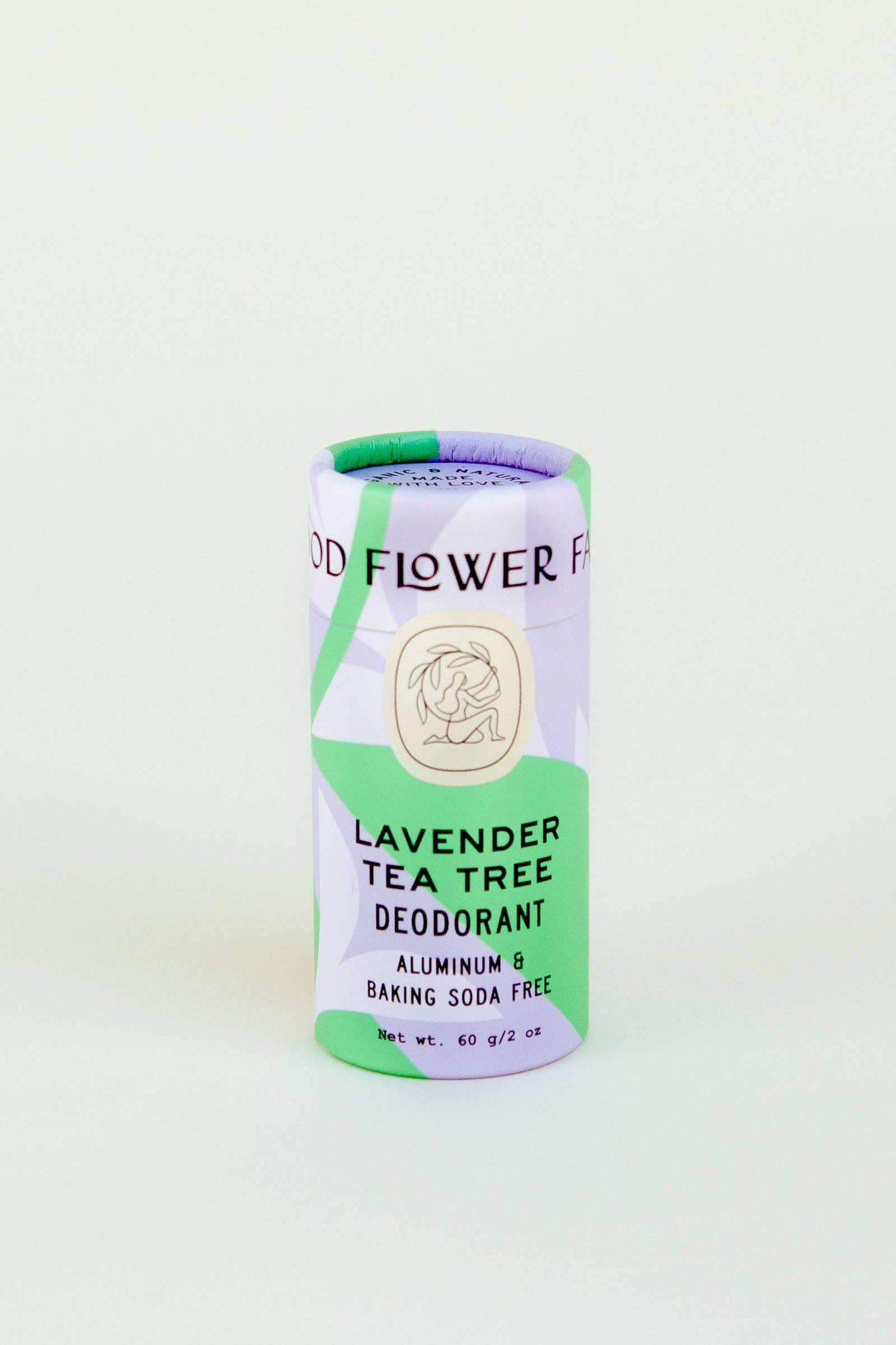 Non-toxic lavender tea tree deodorant in eco-friendly packaging, aluminum and baking soda free, 2.75 oz.