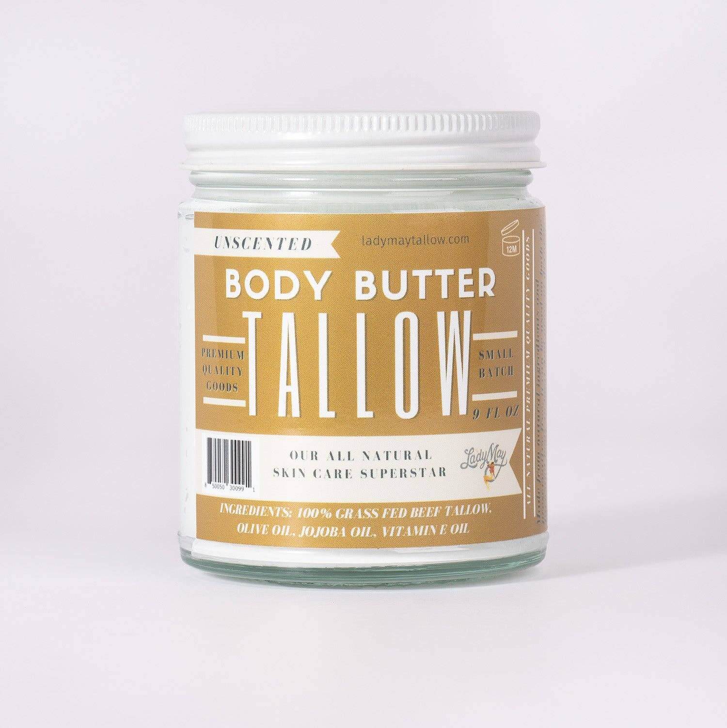 Grass-Fed Tallow - Lady May - Body Butter - Unscented Lady May Tallow