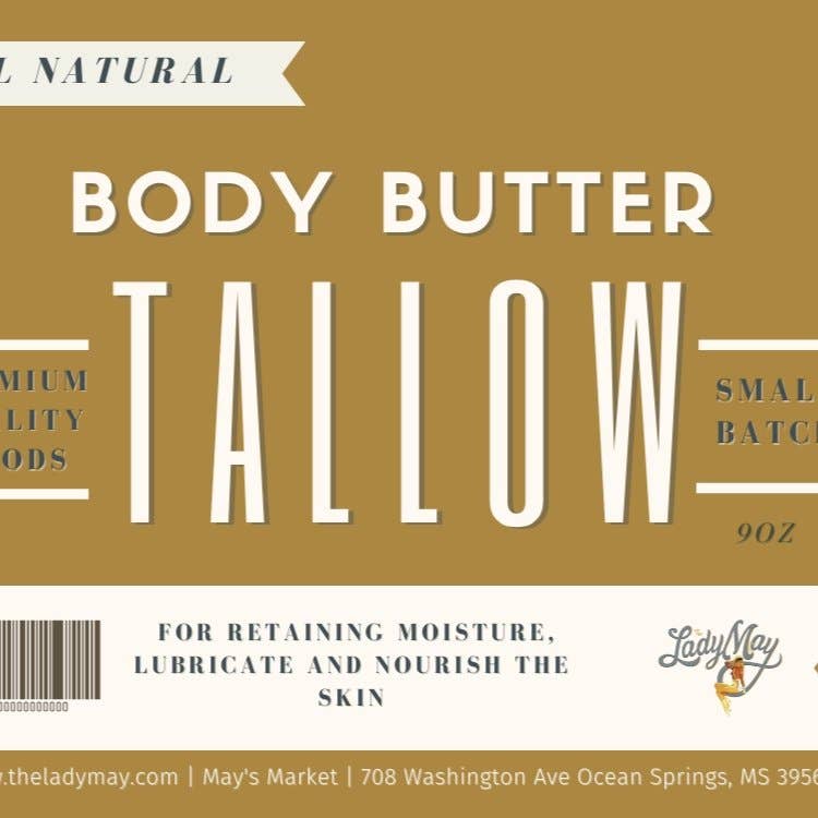 Grass-Fed Tallow - Lady May - Body Butter - Unscented Lady May Tallow