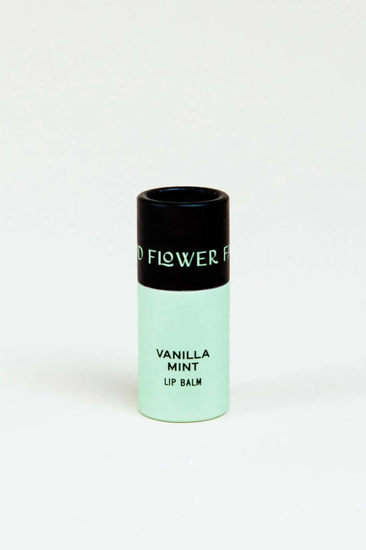 organic lip balm in vanilla mint, in a biodegradable tube