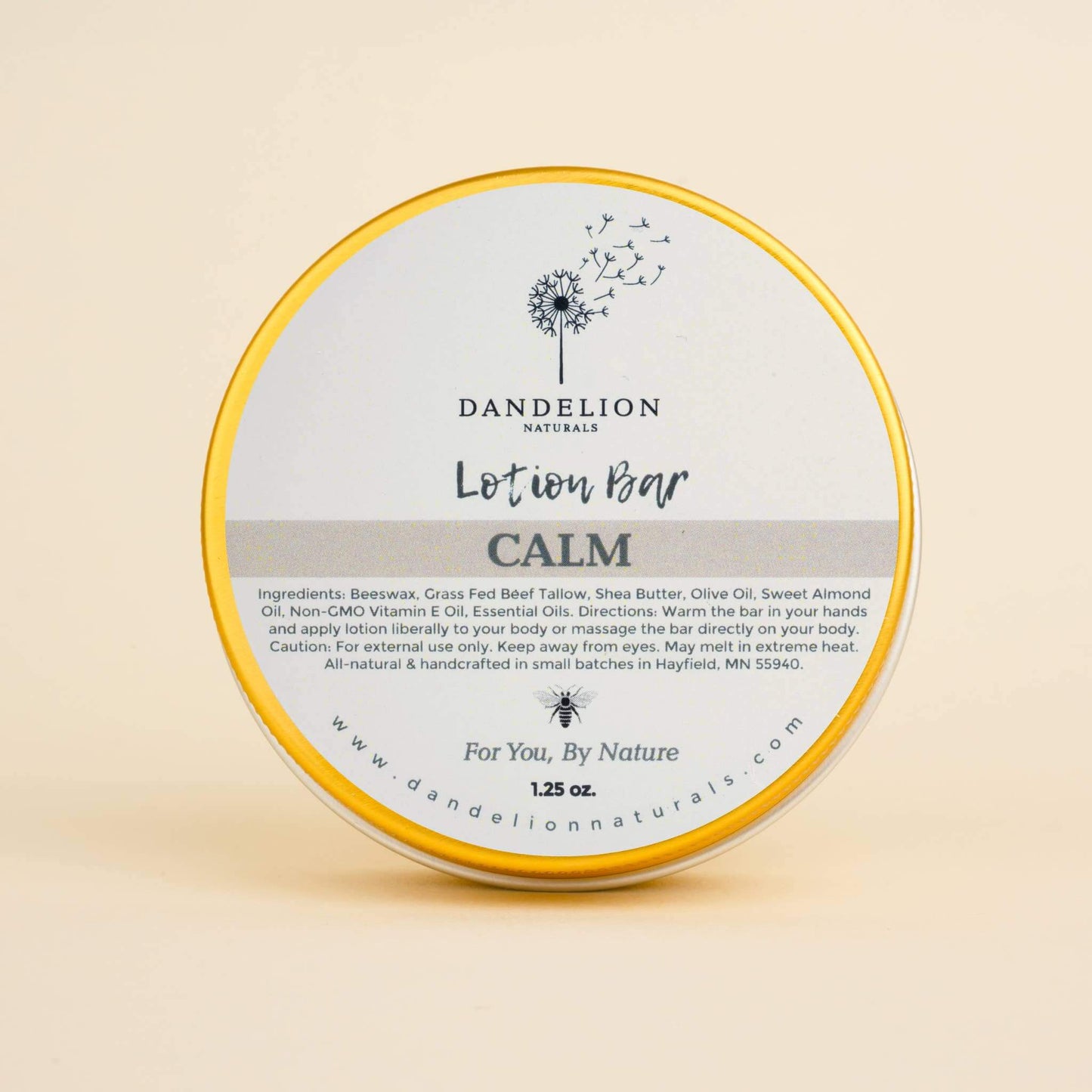Dandelion Naturals Tallow Lotion Bar Calm, natural ingredients, perfect for dry skin, 1.25 oz, eco-friendly skincare.