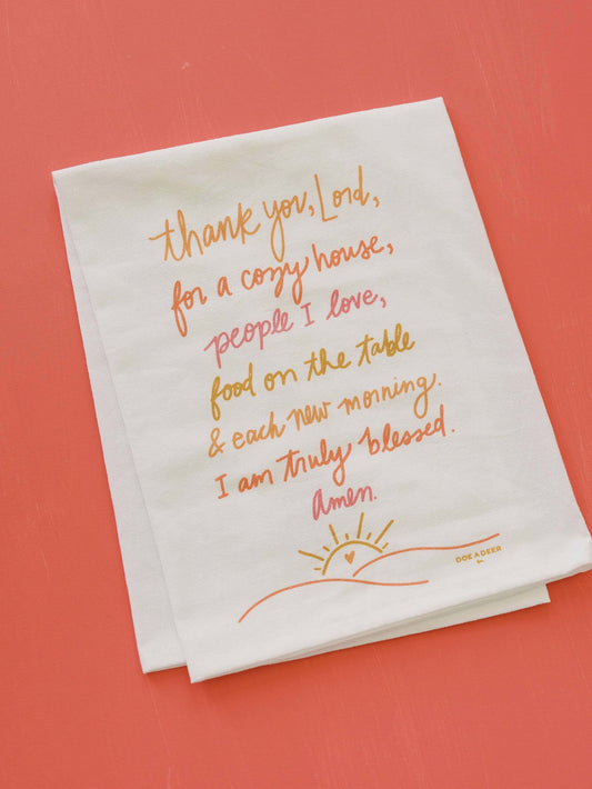 Thank You Lord - Flour Sack Towel | Tea Towel, Everyday with gratitude message for a cozy home and loved ones.