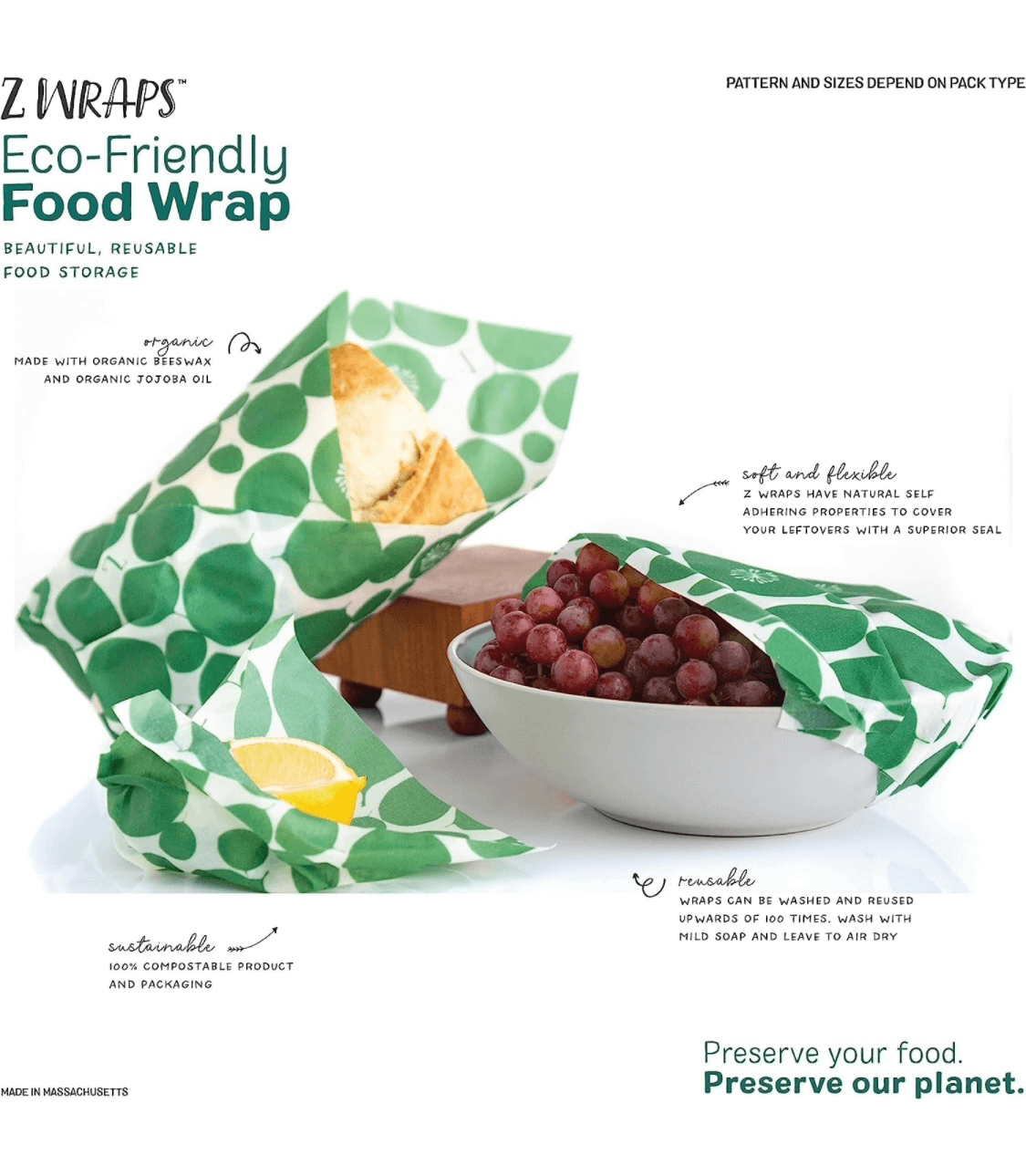 zwraps, reusable beeswax food wrap information sheet