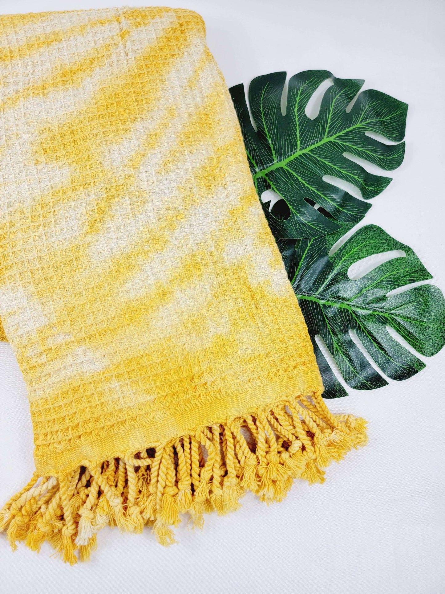 100% Cotton Throw Blanket, Yellow Turkish Cotton Waffle Towel/Blanket - 40 X 70"
