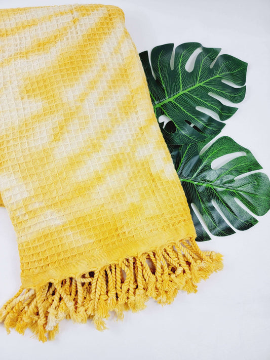 100% Cotton Throw Blanket, Yellow Turkish Cotton Waffle Towel/Blanket - 40 X 70"
