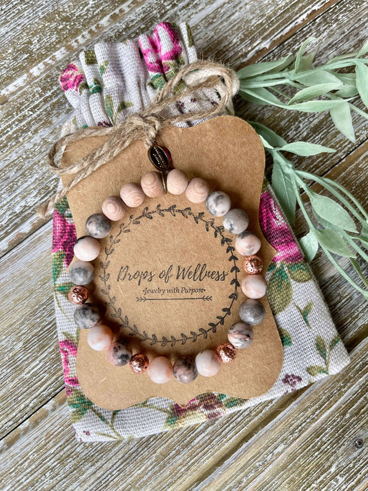 Stone Stretch Bracelet, Boho Bracelet, Sweet Rose Drops of Wellness Goods