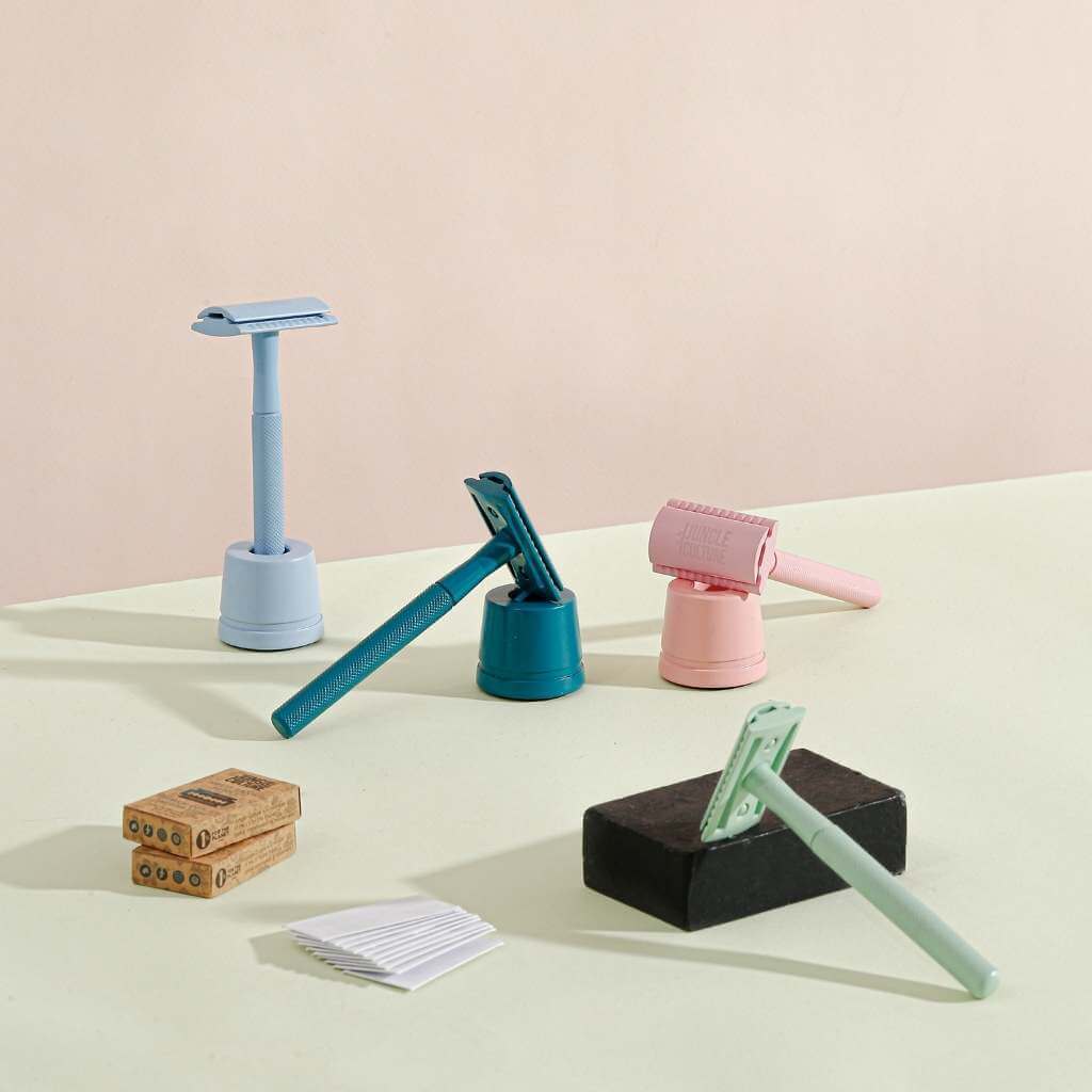 Safety Razor for Women & Men, Reusable Metal Razors (Unisex): Teal Jungle Culture