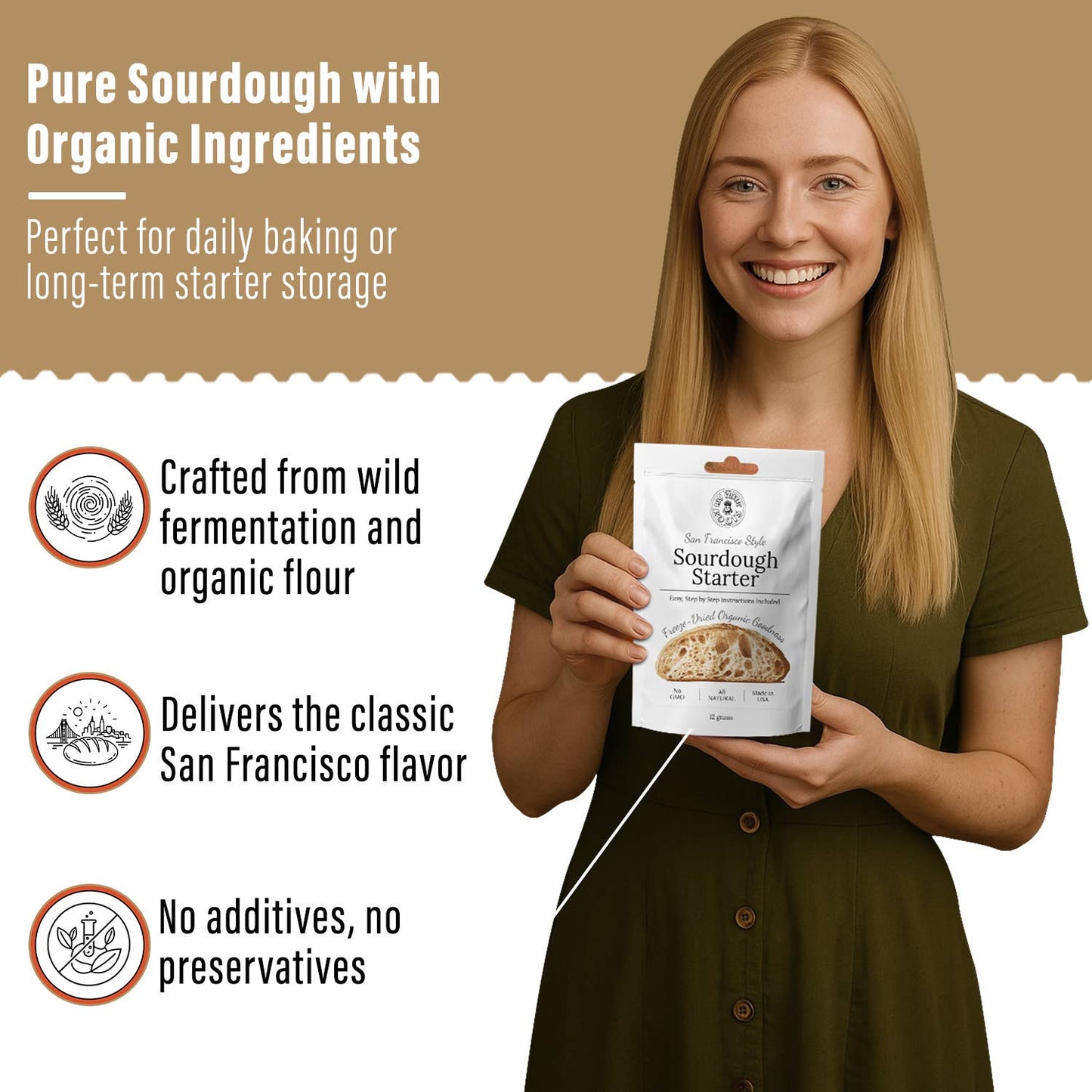 Non-GMO, Freeze Dried, Organic Sourdough Starter. 12 gr