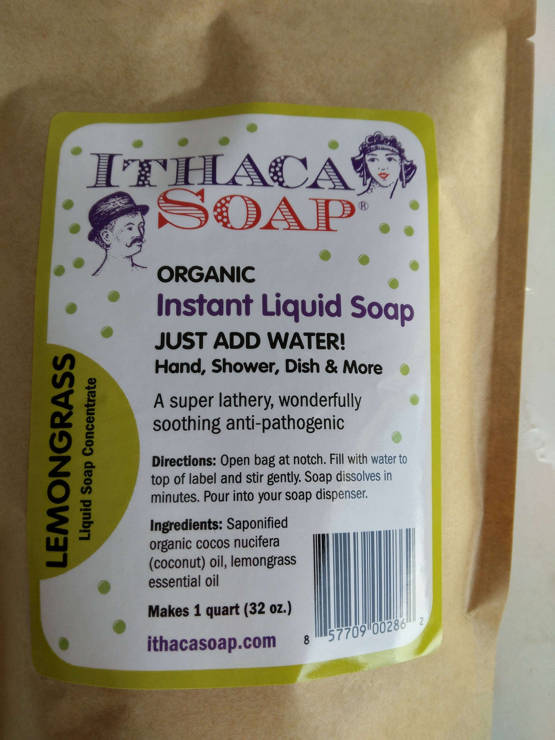 Ithaca Soap Organic Instant Liquid Soap Lemongrass concentrate for hand, shower, and dish cleaning, just add water.