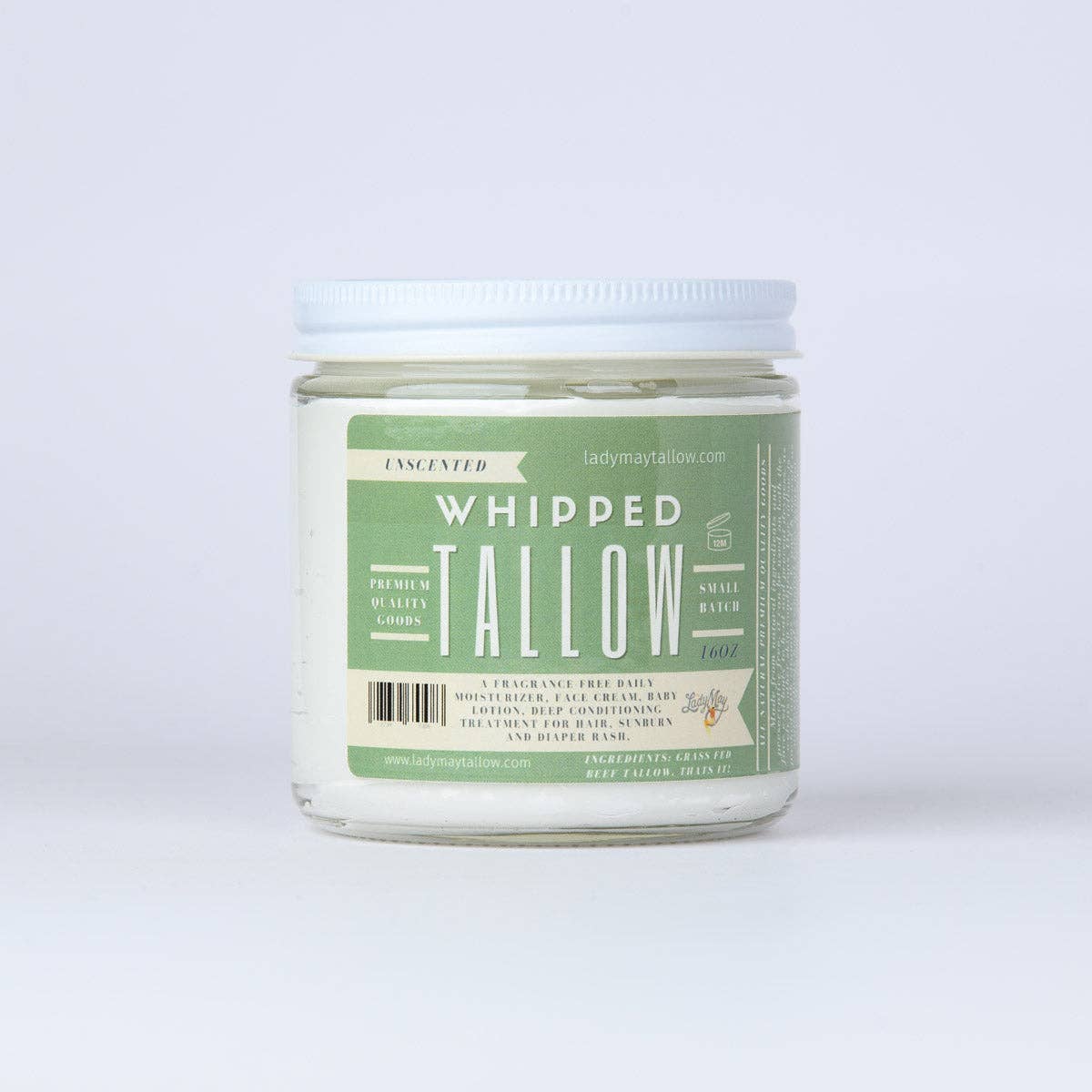 Unscented Whipped Tallow Moisturizer | 100% Natural Skincare: 9oz Lady May Tallow