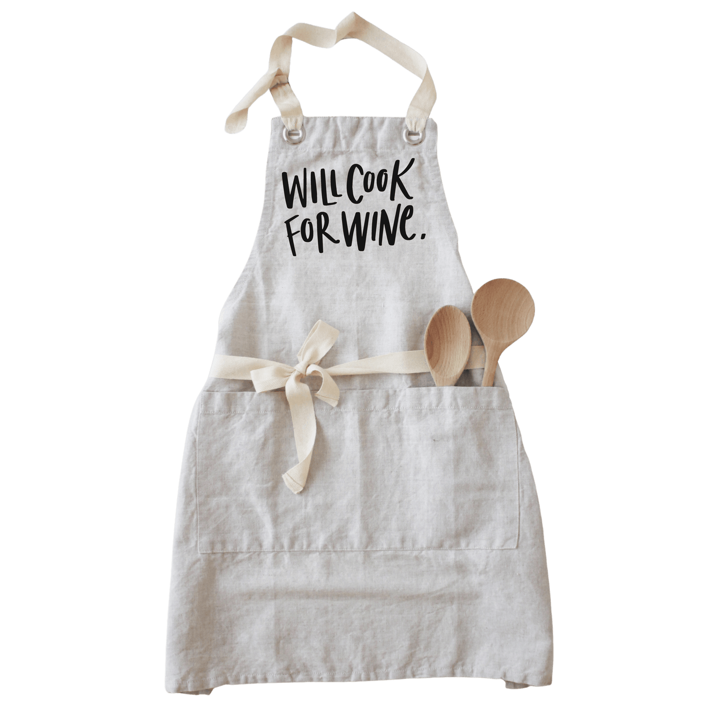 Cook for Wine Apron: Natural - Cotton Linen Blend with kitchen utensils in pockets, natural oatmeal color.