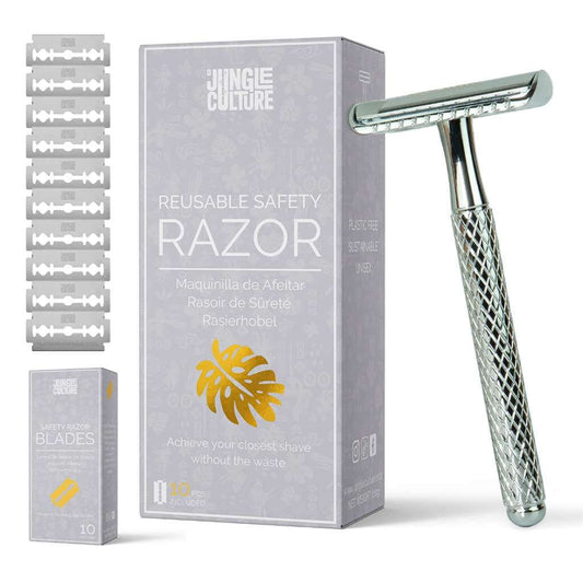 Safety Razor for Women & Men, Reusable Metal Razors (Unisex): Silver Jungle Culture