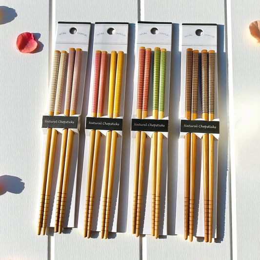 Bamboo Chopsticks Set | Holiday Stocking Stuffer: Black & Black. Colorful natural chopsticks in eco-friendly packaging.