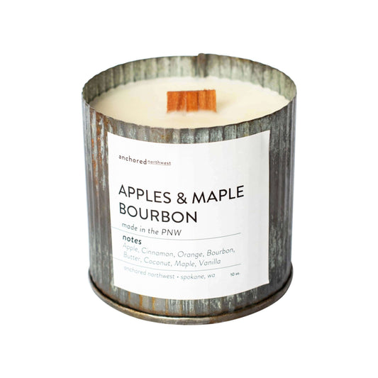 rustic soy candle in apples & maple bourbon scent