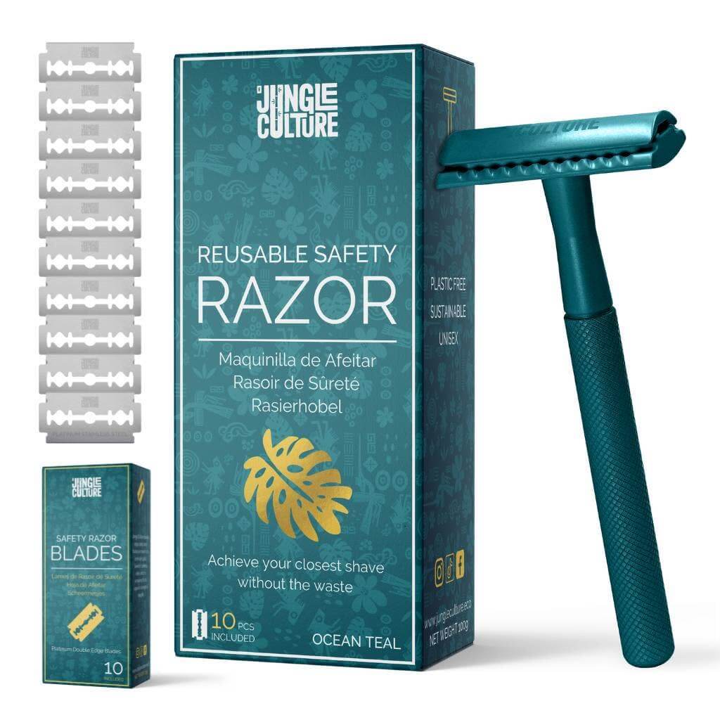 Safety Razor for Women & Men, Reusable Metal Razors (Unisex): Teal Jungle Culture