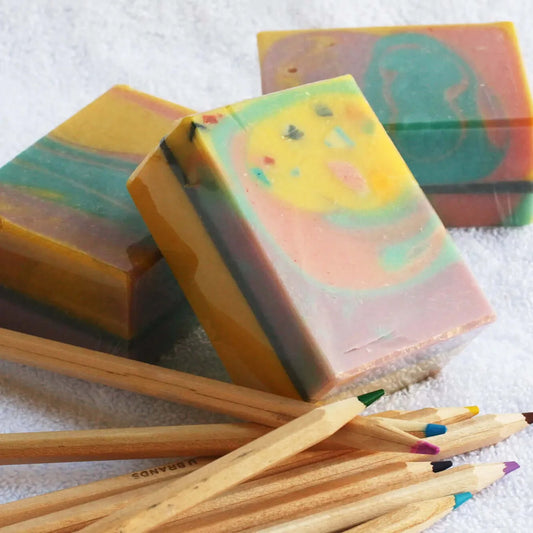 organic colorful soap bar: crisp apple rose scent