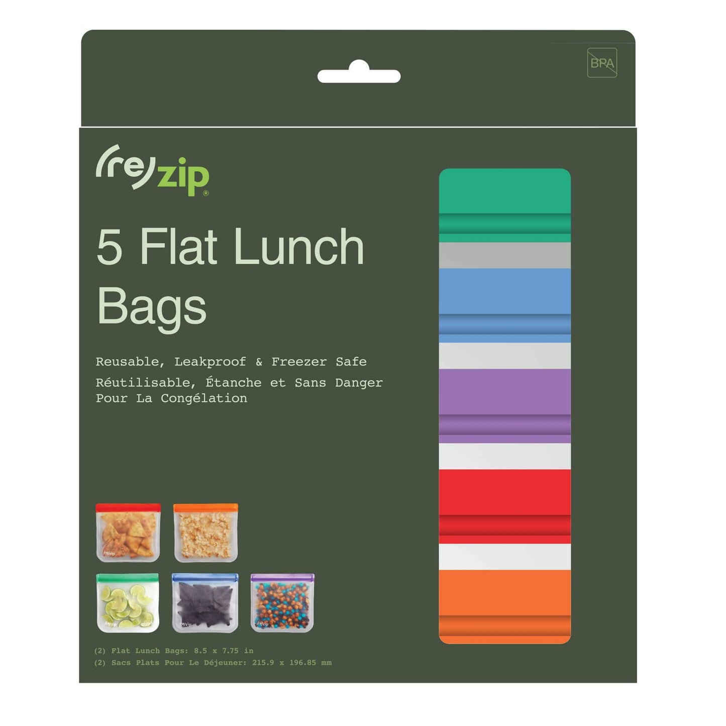 Reusable Flat Lunch Bags - 5 Piece Sets: Jewel Tones