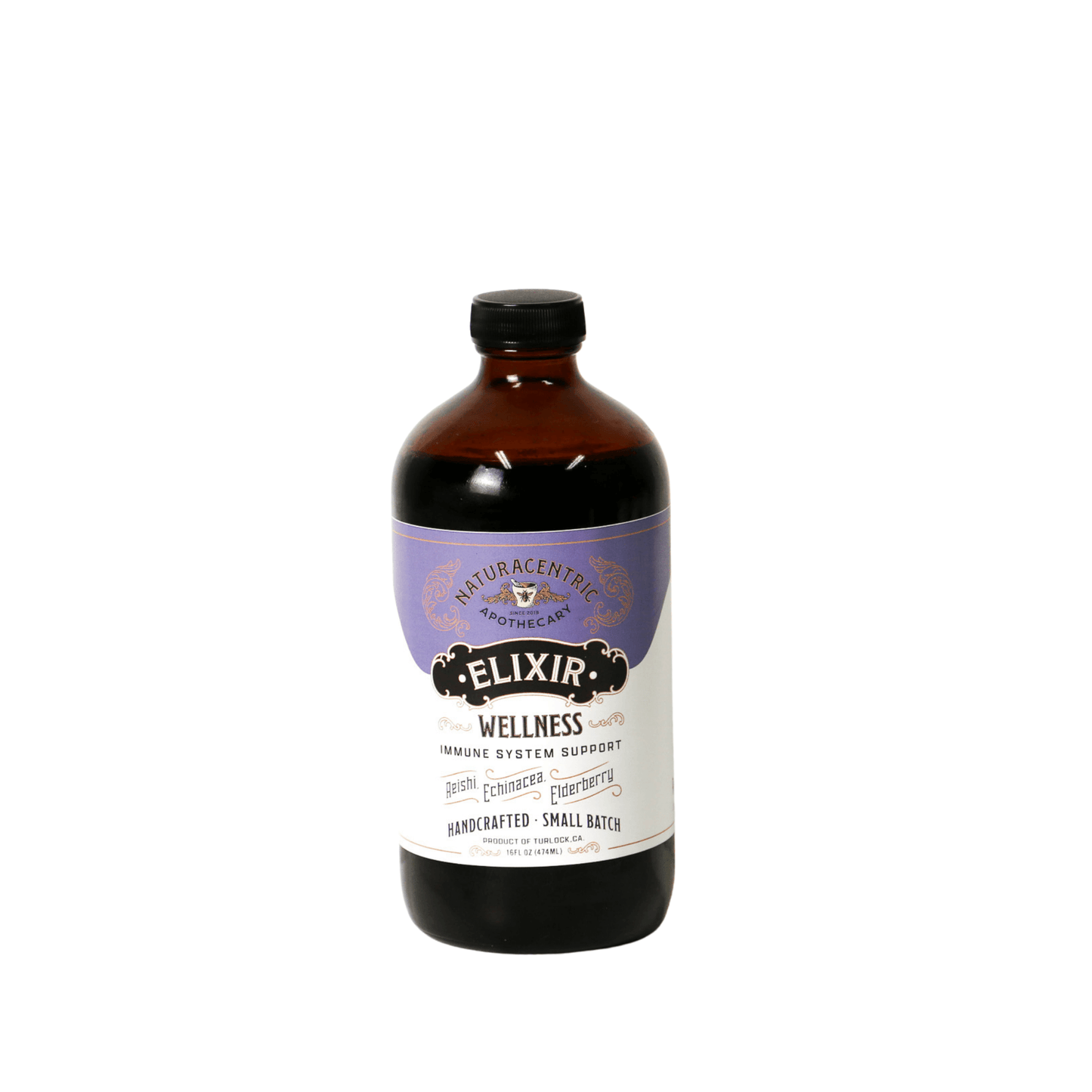 Elderberry Syrup Wellness Elixir: 8oz. bottle for immune support, handcrafted and small batch herbal formula.