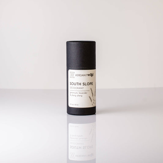 Non toxic deodorant in a black biodegradable tube with a white label.