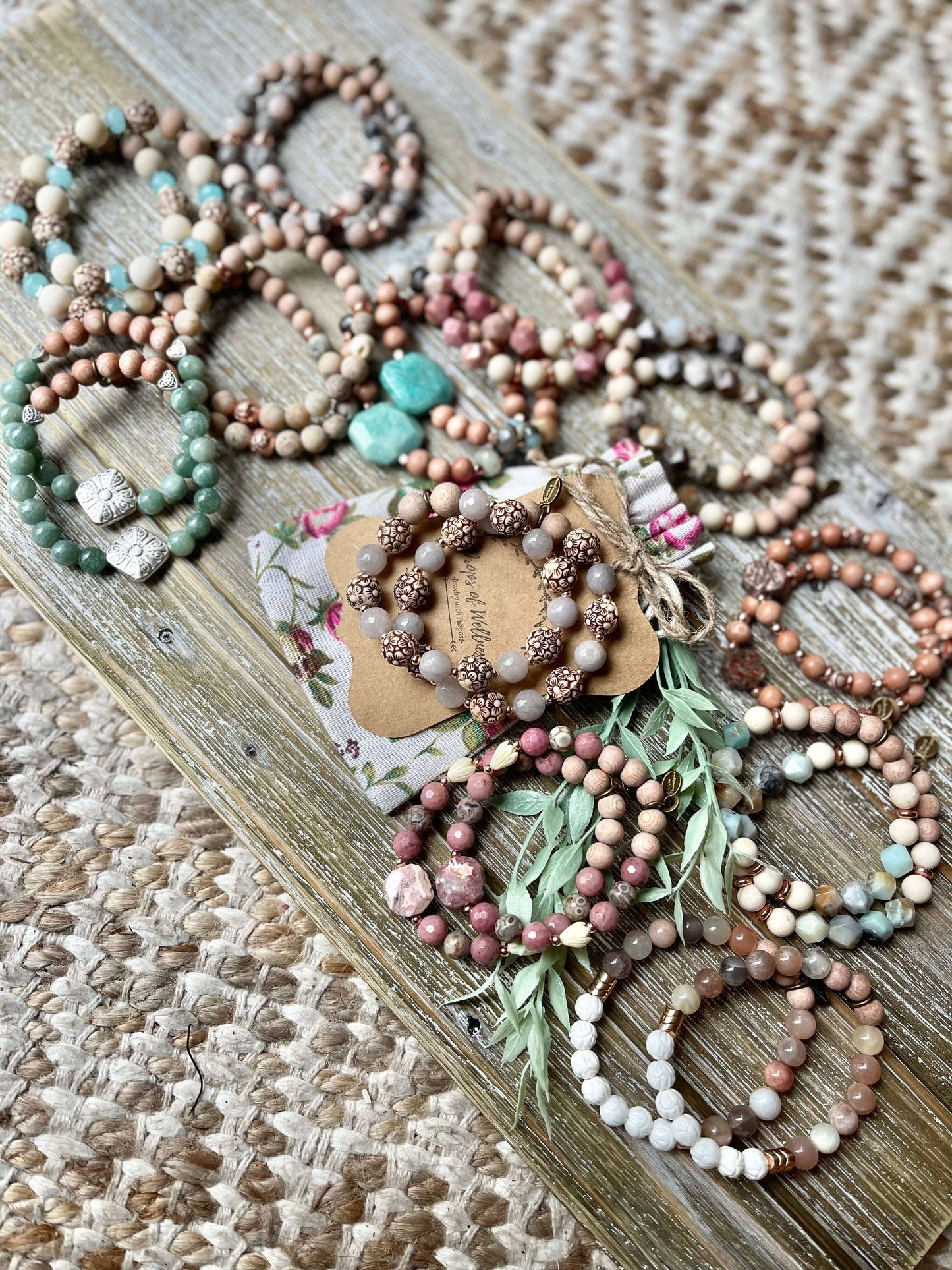 Stone Stretch Bracelet, Boho Bracelet, Sweet Rose Drops of Wellness Goods
