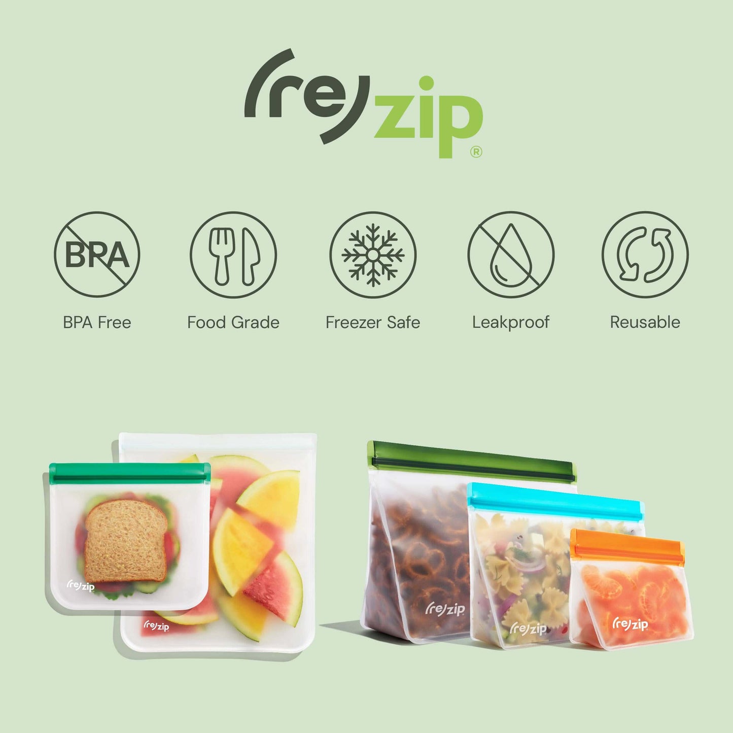 Reusable Stand-Up Storage Bags - Small - 5 Pc Set