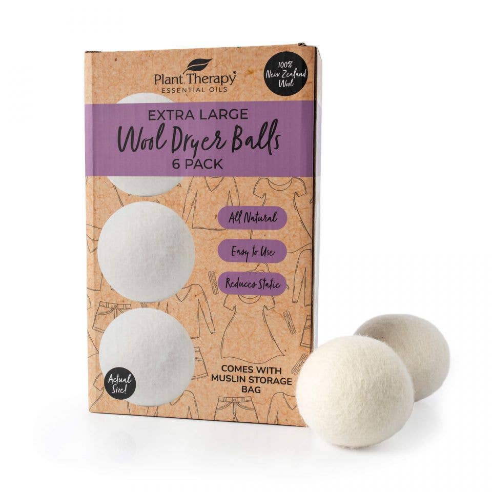 Extra large wool dryer balls 6-pack, eco-friendly, all-natural, reduces static and softens clothes.
