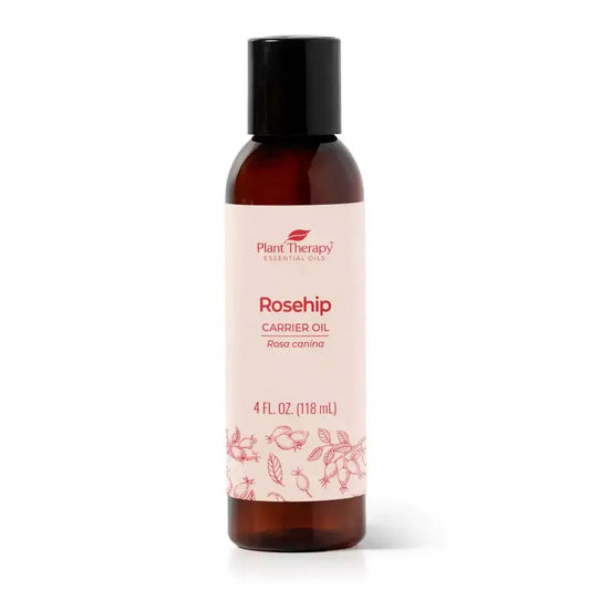 4 oz bottle of Plant Therapy's Extra Virgin Organic Rosehip Oil, known for its skin regeneration properties.