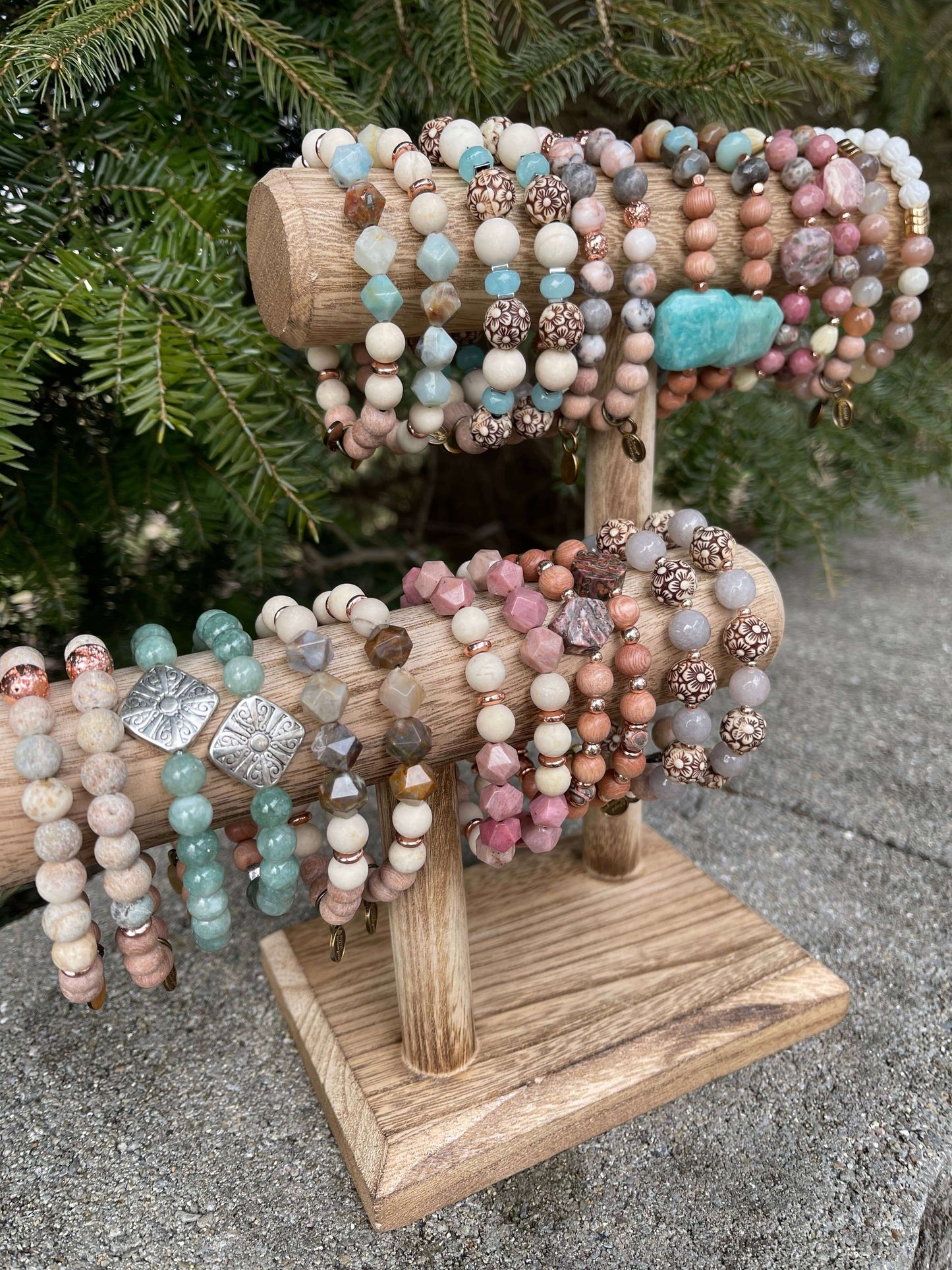 Stone Stretch Bracelet, Boho Bracelet, Sweet Rose Drops of Wellness Goods