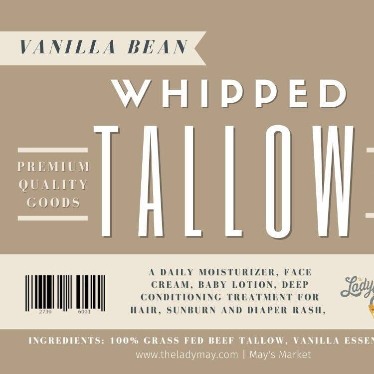 Grass Fed Beef Tallow - All Natural - Vanilla Whipped Tallow Lady May Tallow