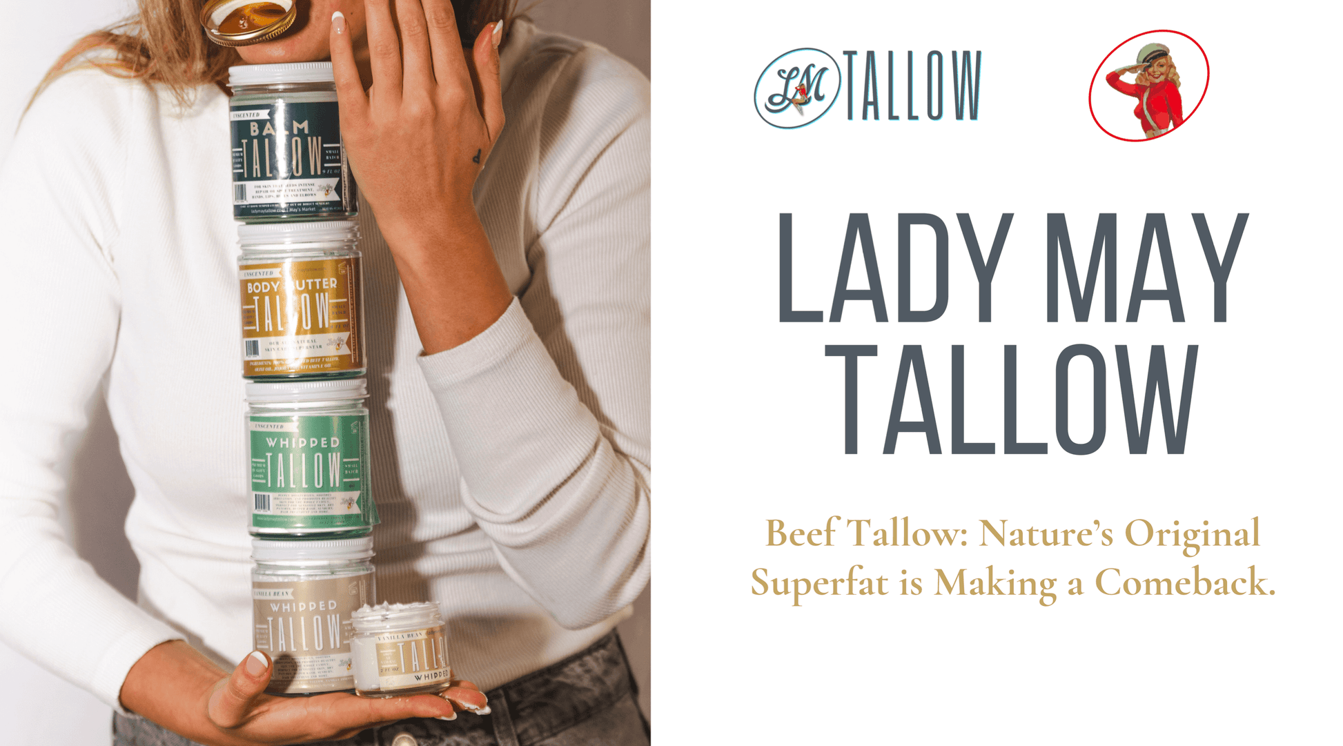 Unscented Whipped Tallow Moisturizer | 100% Natural Skincare: 9oz Lady May Tallow