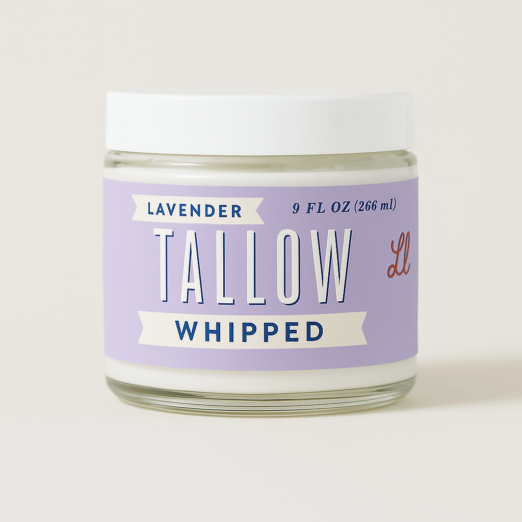 Lavender Whipped Tallow Moisturizer | Natural Beef Tallow Lotion | Calming, Preservative-Free Skincare by Lady May Tallow: 9oz.