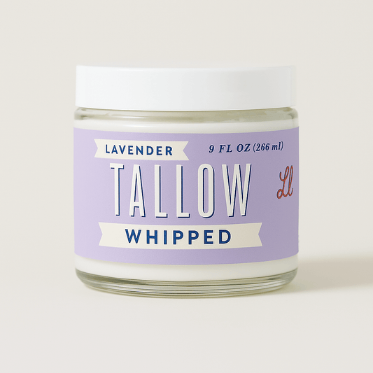 Lavender Whipped Tallow Moisturizer | Natural Beef Tallow Lotion | Calming, Preservative-Free Skincare by Lady May Tallow: 9oz.