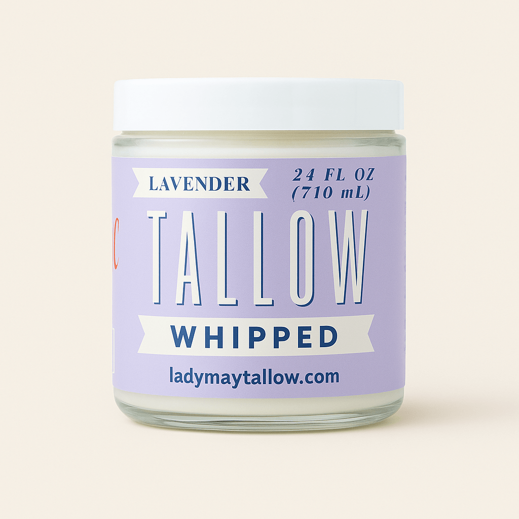 Lavender Whipped Tallow Moisturizer | Natural Beef Tallow Lotion | Calming, Preservative-Free Skincare by Lady May Tallow: 9oz.