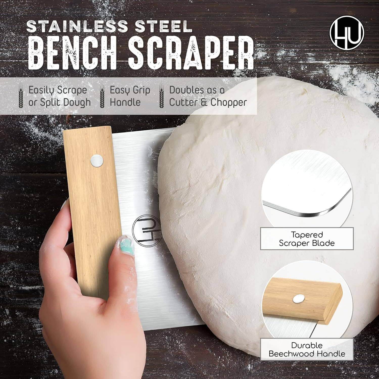 LHU - Bread Making Tools: Stainless steel bench scraper for easy dough handling and versatile chopping.