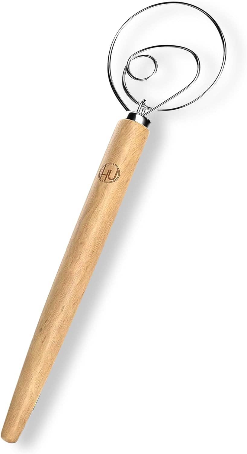 LHU - Premium Original Danish Dutch Whisk designed for artisan bread baking with a solid beechwood handle and stainless steel wire.