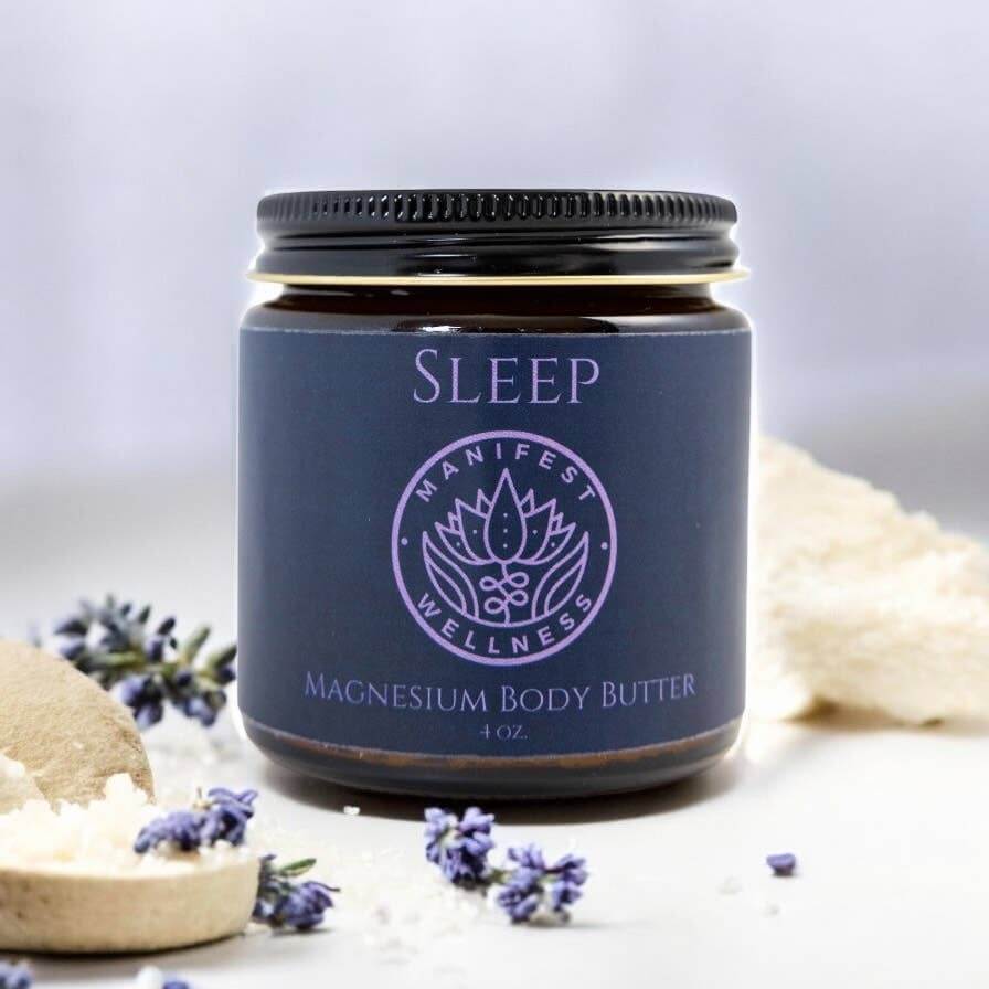 Magnesium Sleep Butter in a jar, showcasing natural ingredients for deep sleep and relaxation.