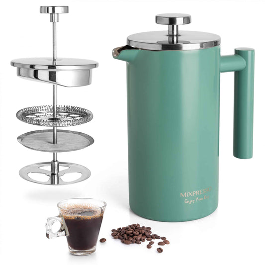 Mixpresso Stainless Steel French Press Coffee Maker 27 Oz 800ML Double Wall Metal Insulated Coffee Press & Tea Brewer: Green