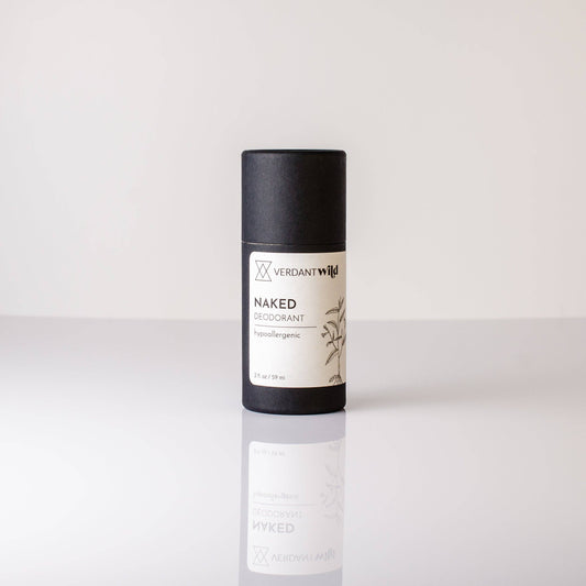 Non Toxic deodorant in a black biodegradable tube with a white label.