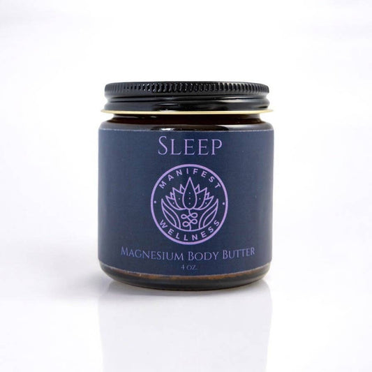 Magnesium Sleep Butter jar with organic ingredients for relaxation and restful sleep.