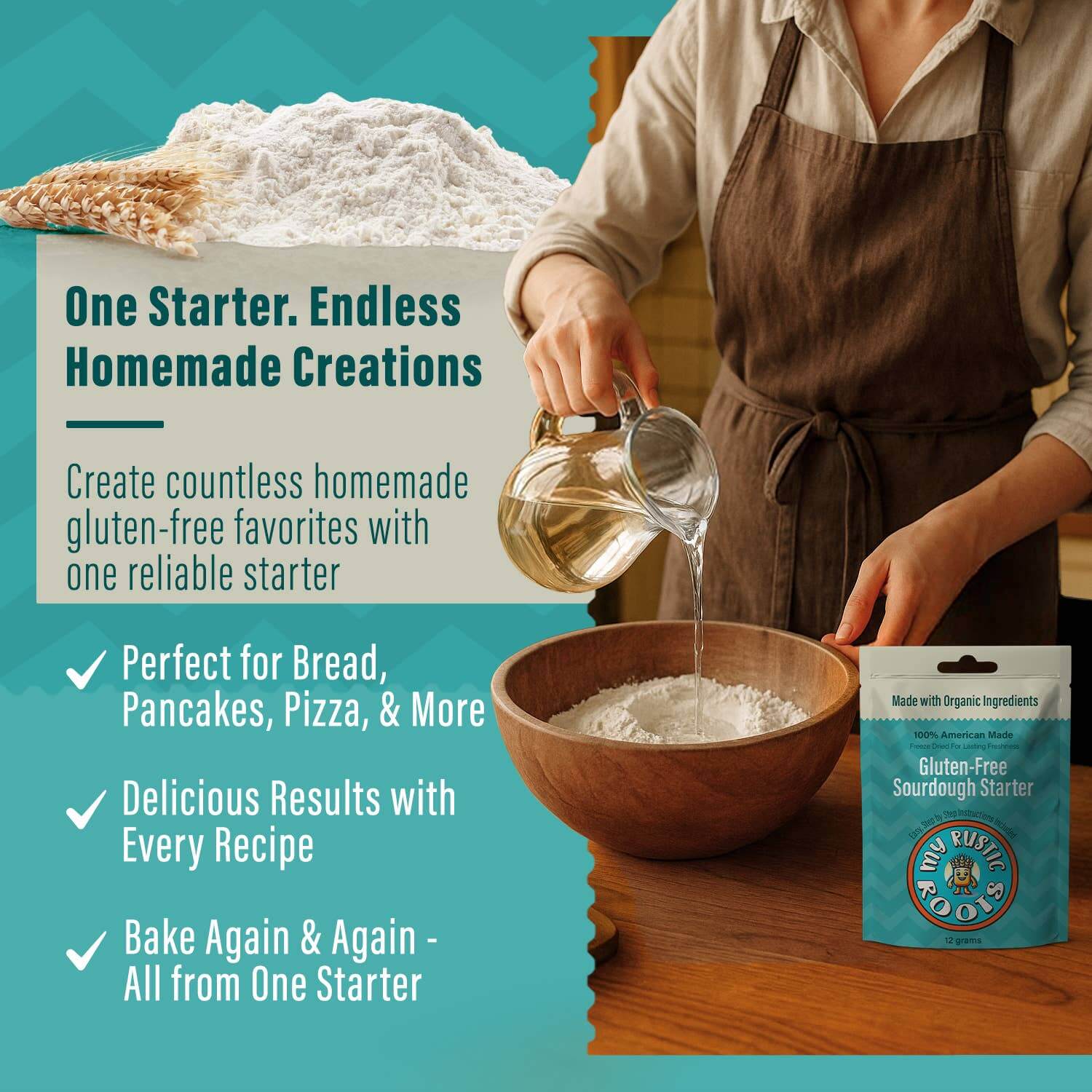 Organic, Non GMO GLUTEN FREE Sourdough Starter 12 gram for endless baking possibilities.