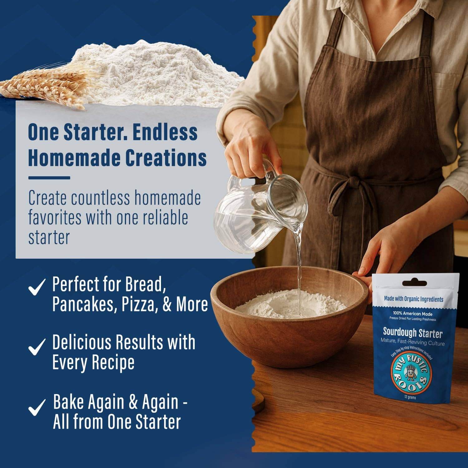 Organic, Non GMO Mature Sourdough Starter 12 grams for baking endless homemade creations.