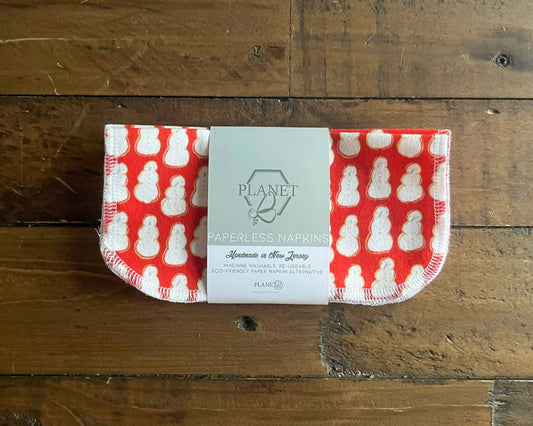 Paperless Napkins - Snowmen in a festive design, eco-friendly cotton flannel for reusable everyday use.