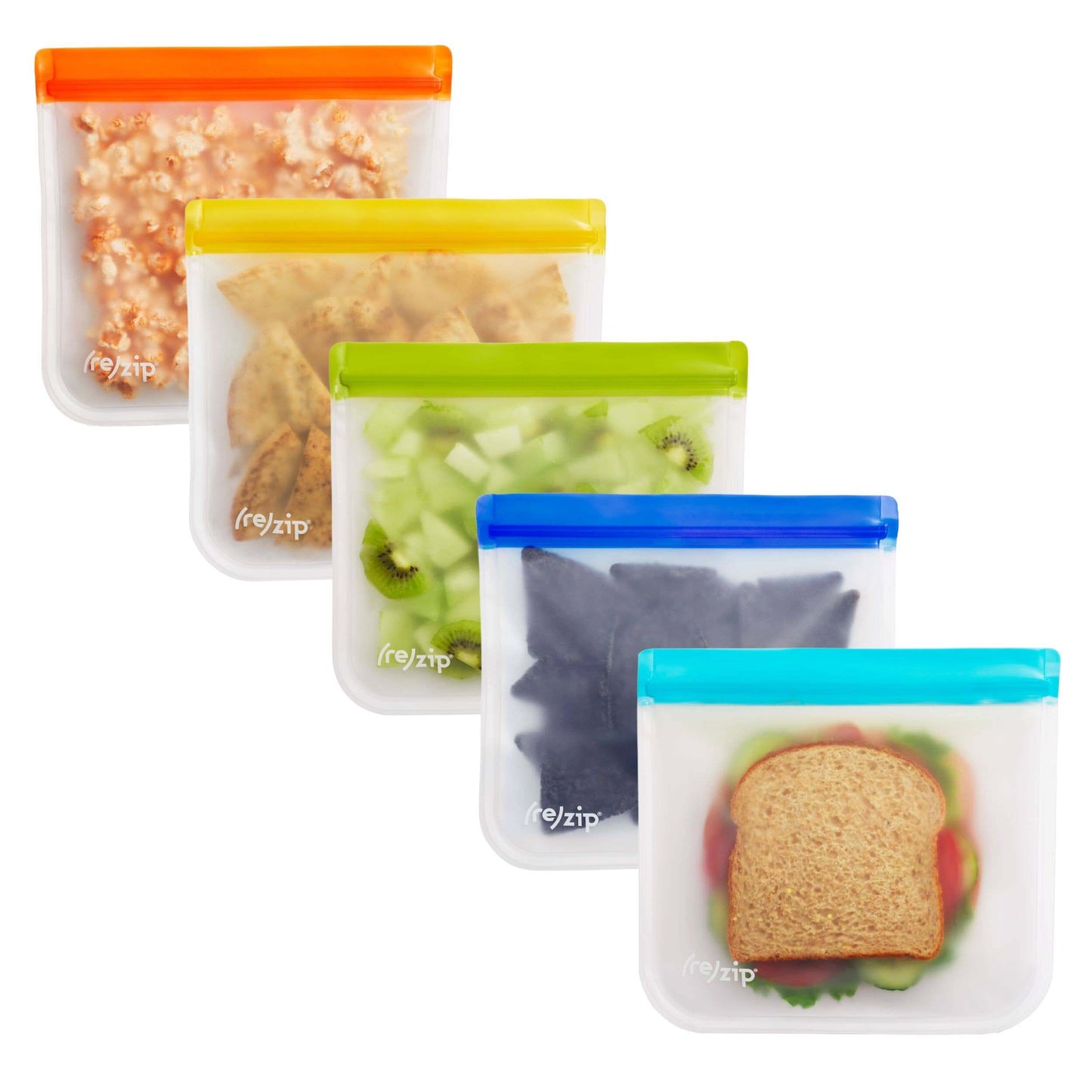 Reusable Flat Lunch Bags - 5 Piece Sets: Jewel Tones - Eco-Friendly