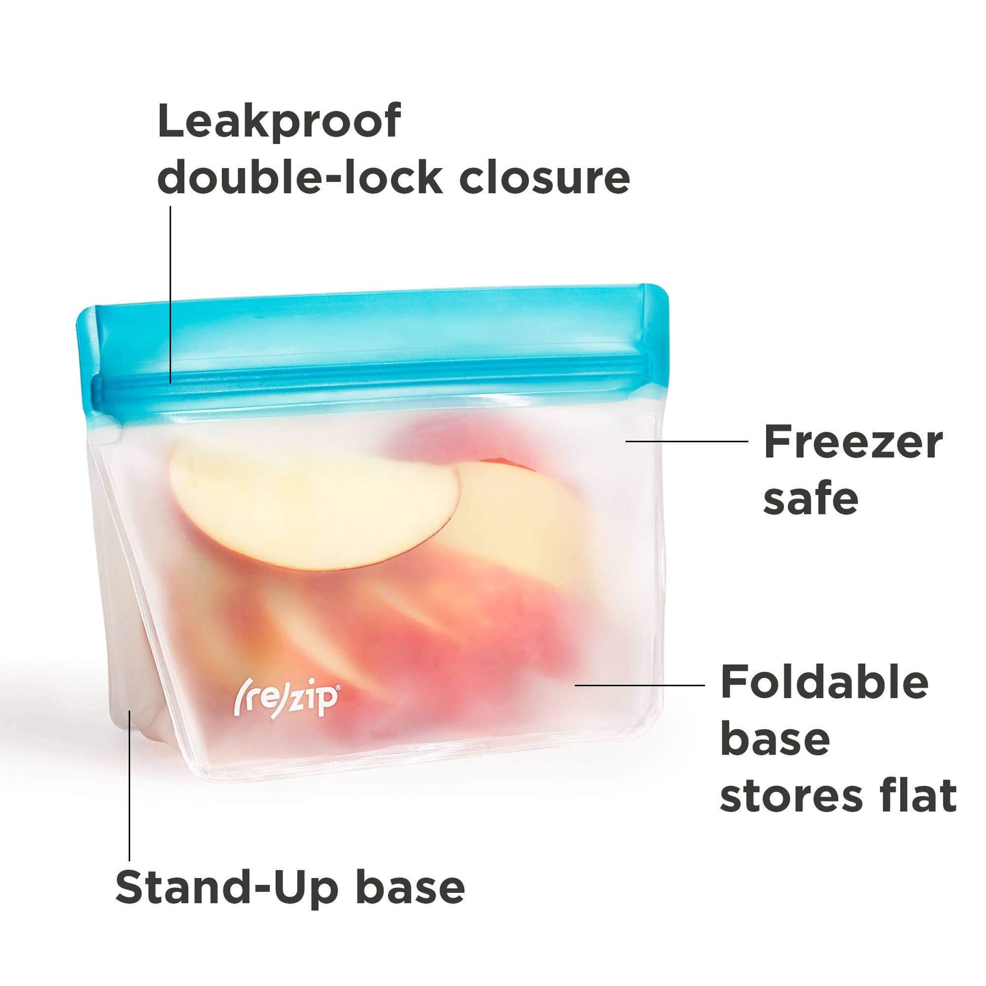 Reusable Stand-Up Storage Bags - Small - 5 Pc Set - Eco-Friendly with leakproof double-lock closure and stand-up base.