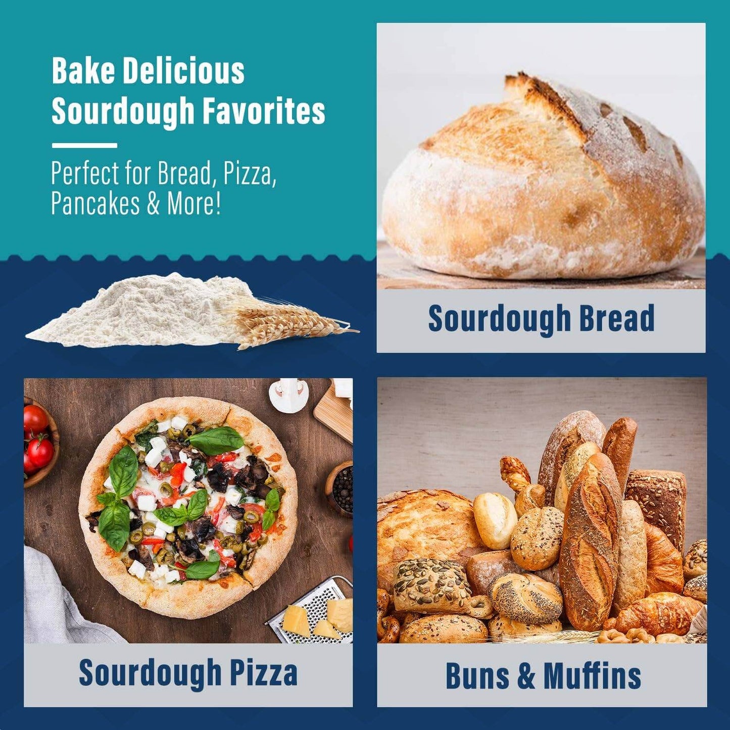 Sourdough for beginners options including Sourdough Bread, Sourdough Pizza, and assorted Buns & Muffins.