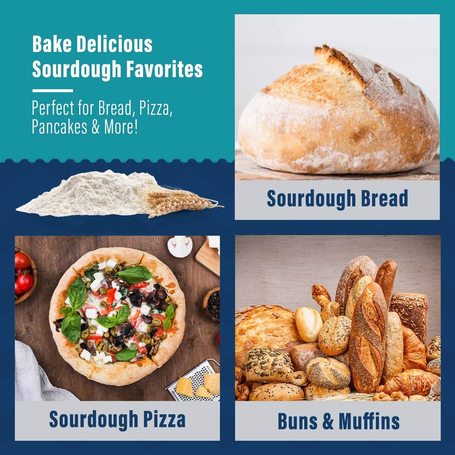 Sourdough for beginners options including Sourdough Bread, Sourdough Pizza, and assorted Buns & Muffins.