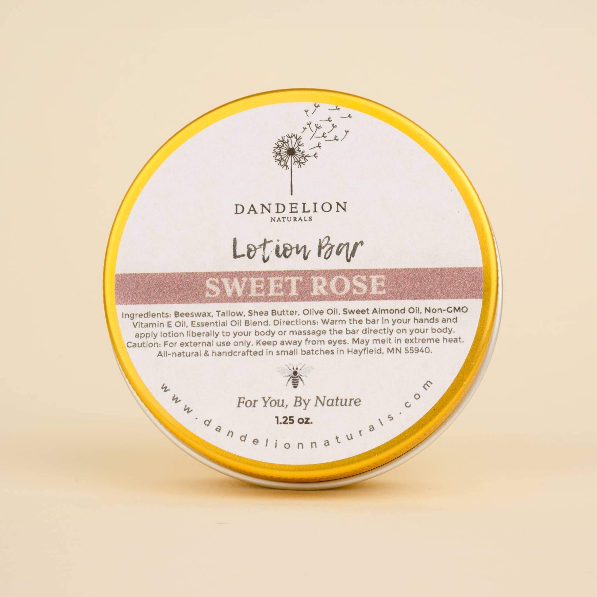 Tallow lotion bar in Sweet Rose scent by Dandelion Naturals, perfect for moisturizing dry skin naturally.