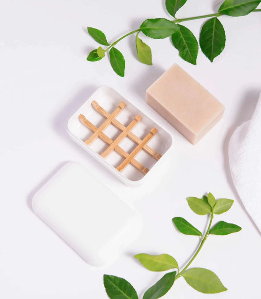 plastic free travel soap kit made from cornstarch, with bamboo holder insert